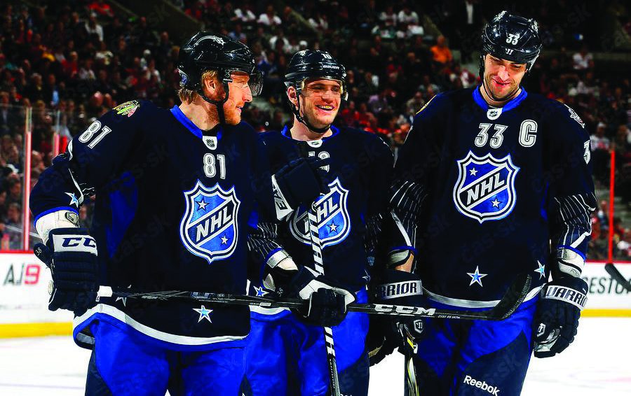 Marián Hossa, Marián Gáborík a Zdeno Chára v zápase hviezd NHL